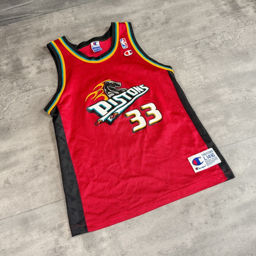 Vintage 1990's 90's Champion Detroit Piston Red Grant Hill Basketball Jersey